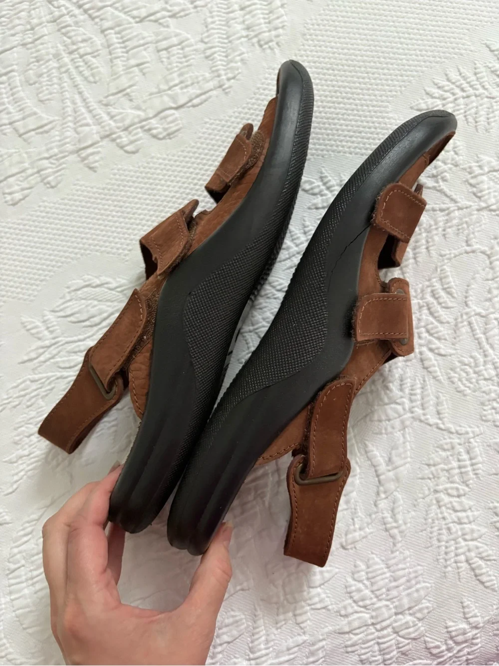 Hammacher Schlemmer sandals brown leather suede comfort size 45, US 11.5